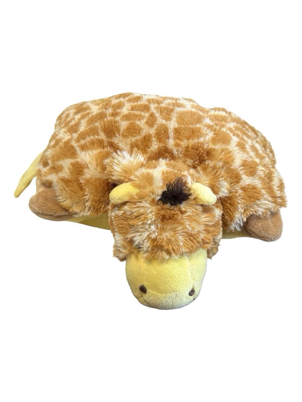 Pillow Pets Giraffe Plush 18” Stuffed Animal Yellow Brown Folding Pillow